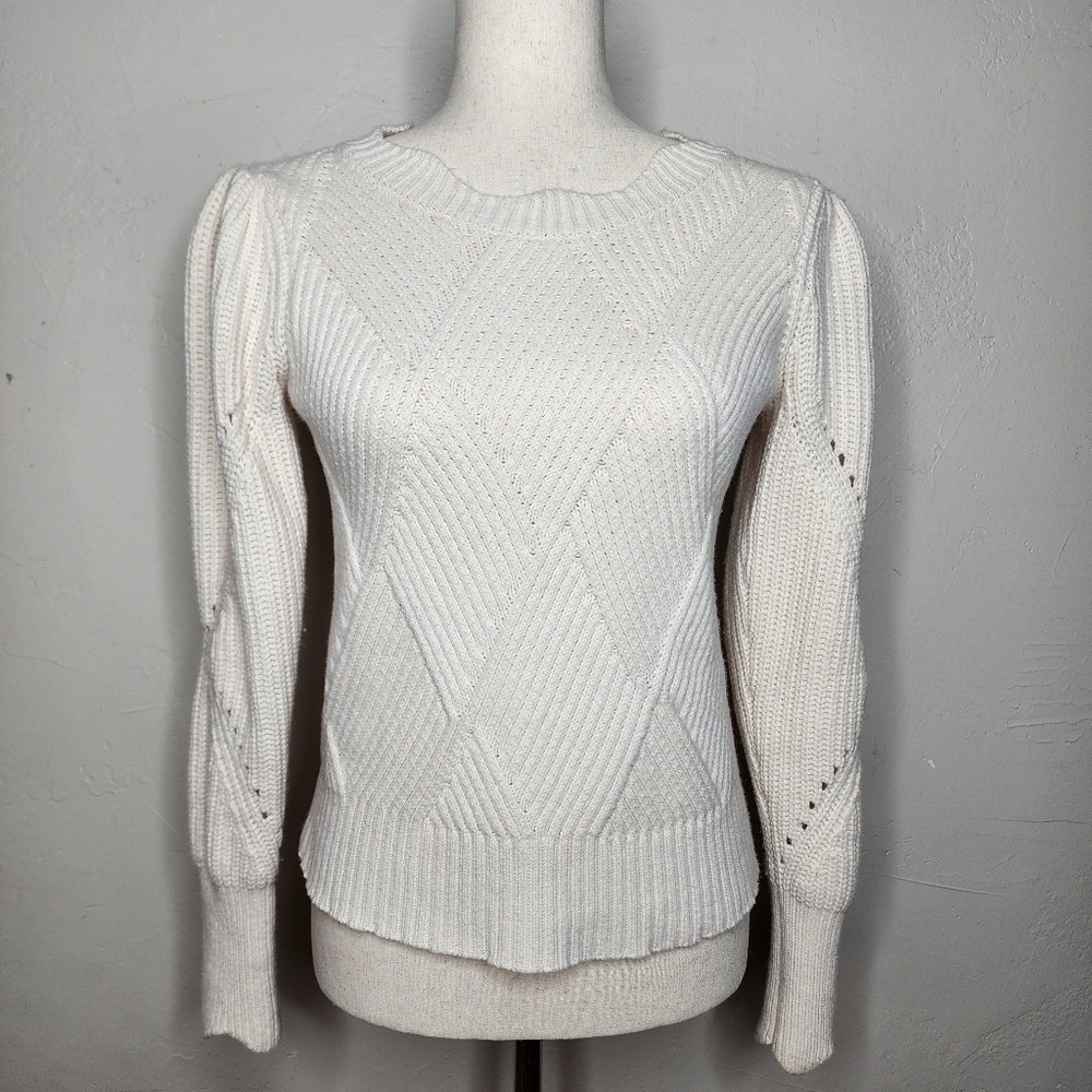 Rebecca Taylor Ivory Wool Blend Puff Sleeve French Inspired Sweater Size Small